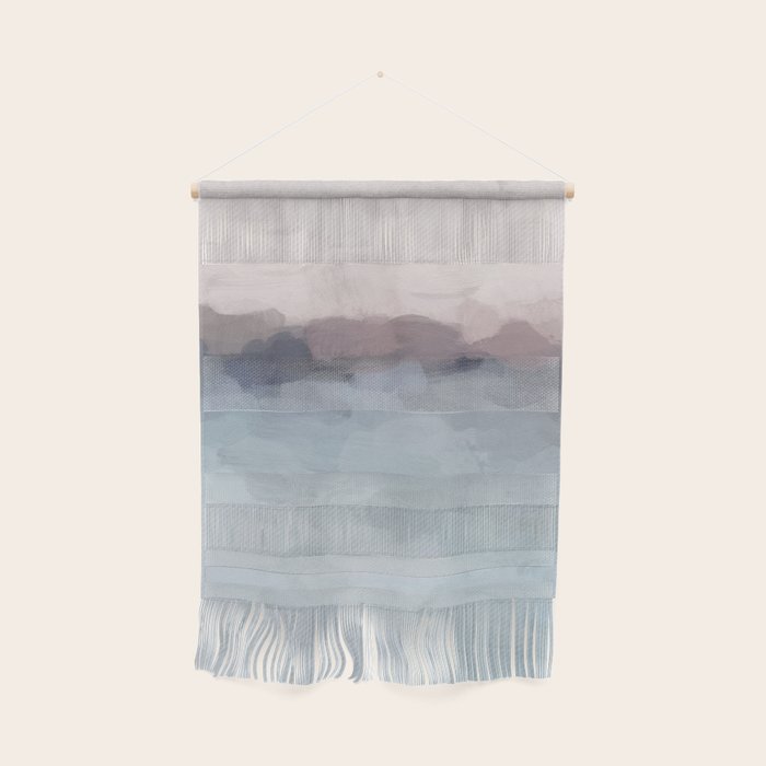 Blushing Seas - Pink Mauve Purple Navy Light Blue Abstract Painting Modern Ocean Waves Horizon Wall Hanging