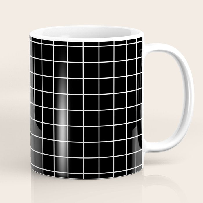 Black Grid White Lines| Black Aesthetic Coffee Mug