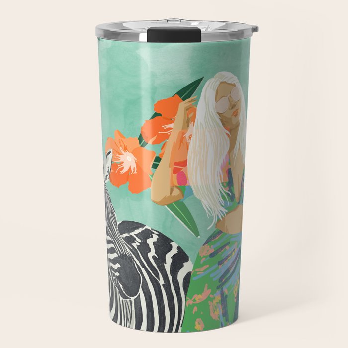 Never Change Your Stripes Illustration, Modern Bohemian Zebra Painting Wildlife Woman Travel Mug