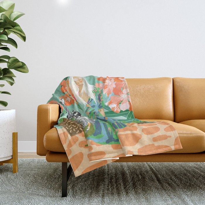 Never Change Your Stripes Illustration, Modern Bohemian Zebra Painting Wildlife Woman Throw Blanket