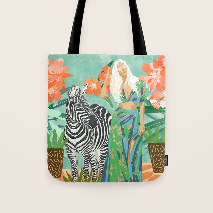 Never Change Your Stripes Illustration, Modern Bohemian Zebra Painting Wildlife Woman Tote Bag