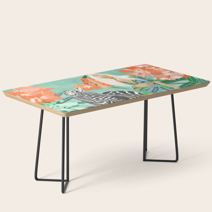 Never Change Your Stripes Illustration, Modern Bohemian Zebra Painting Wildlife Woman Coffee Table