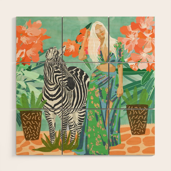 Never Change Your Stripes Illustration, Modern Bohemian Zebra Painting Wildlife Woman Wood Wall Art