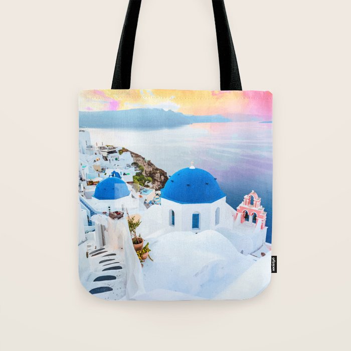 Greek Fantasy, Greece Travel Tropical Photography, Nature Landscape Ocean Architecture Graphic Tote Bag