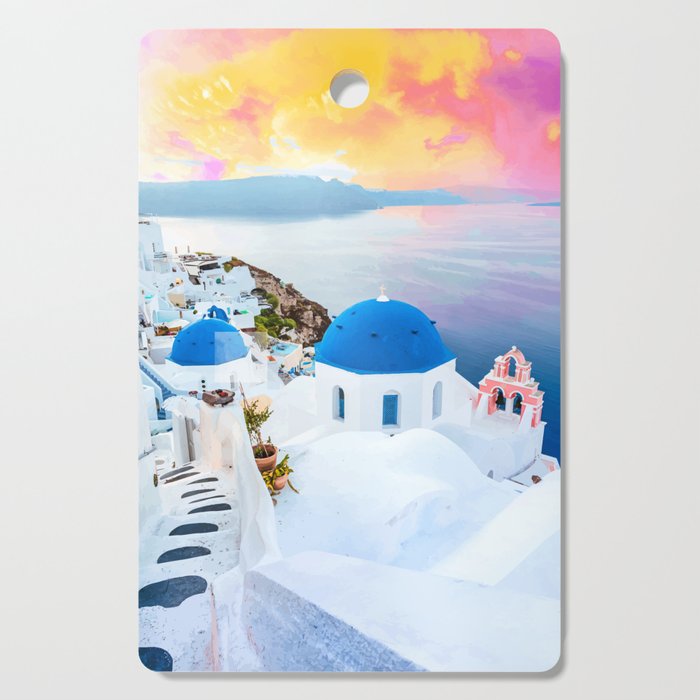 Greek Fantasy, Greece Travel Tropical Photography, Nature Landscape Ocean Architecture Graphic Cutting Board