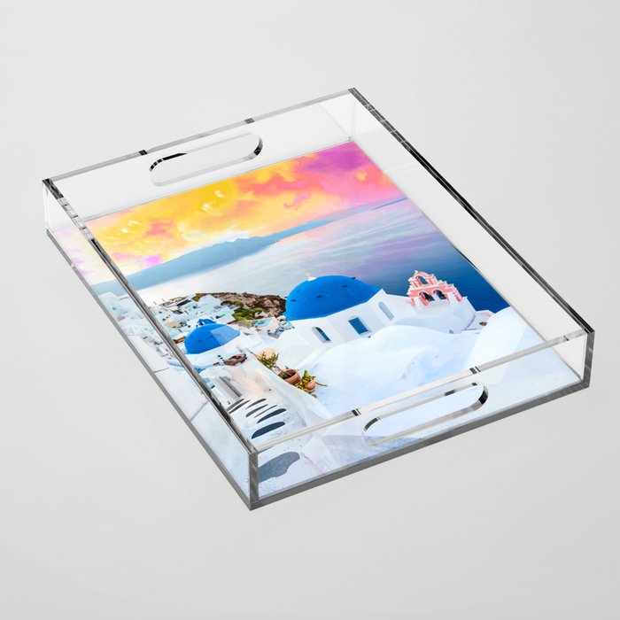 Greek Fantasy, Greece Travel Tropical Photography, Nature Landscape Ocean Architecture Graphic Acrylic Tray