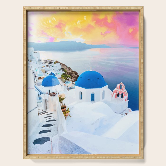 Greek Fantasy, Greece Travel Tropical Photography, Nature Landscape Ocean Architecture Graphic Serving Tray