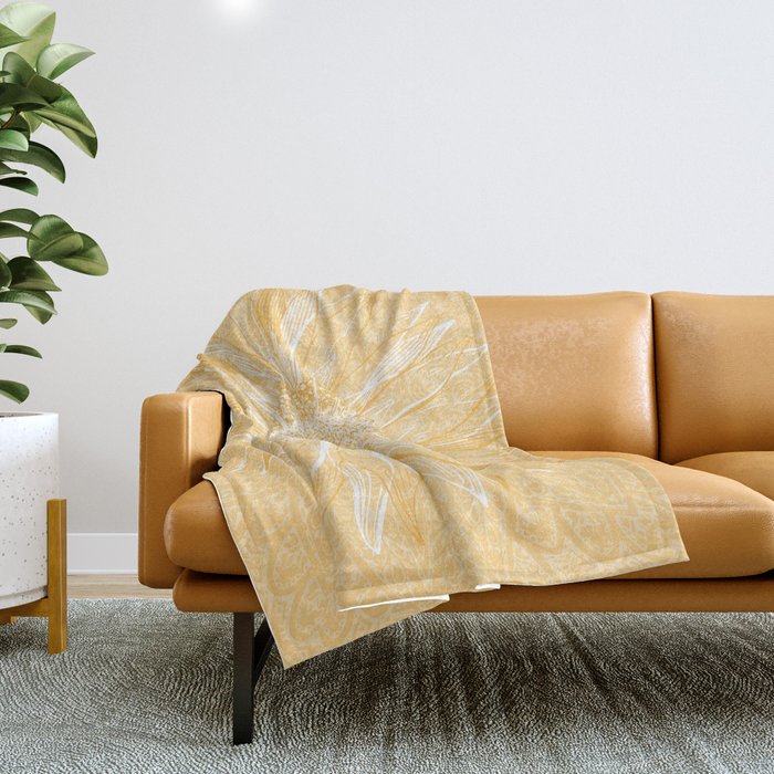 Mandala, Sunflower Prints, Yellow Throw Blanket