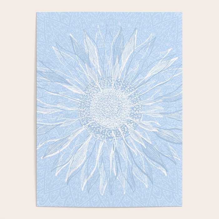 Festive, Winter, Mandala, Snowflake, Sky Blue Poster