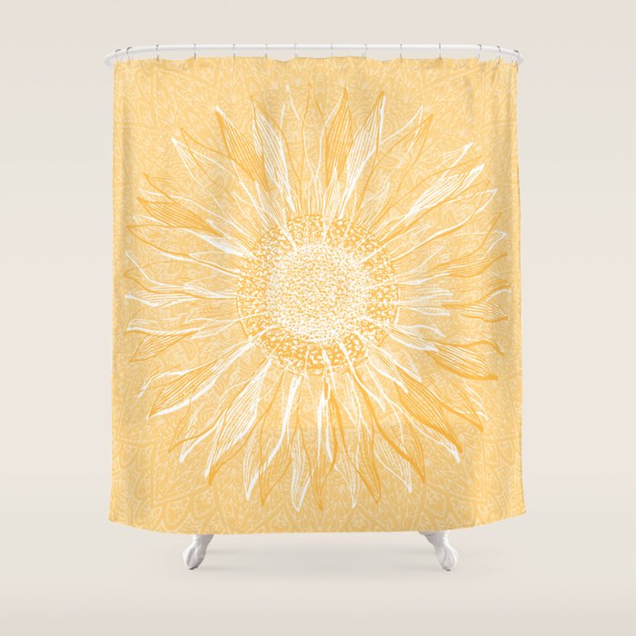 Mandala, Sunflower Prints, Yellow Shower Curtain