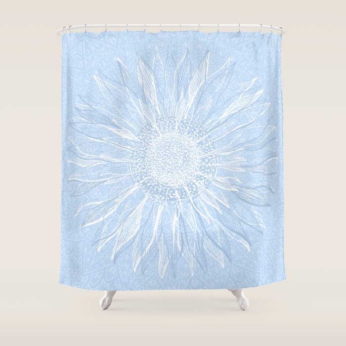 Festive, Winter, Mandala, Snowflake, Sky Blue Shower Curtain