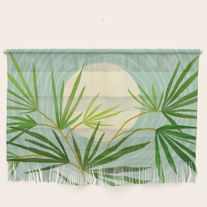 Midnight Moon Green Garden Scene Wall Hanging