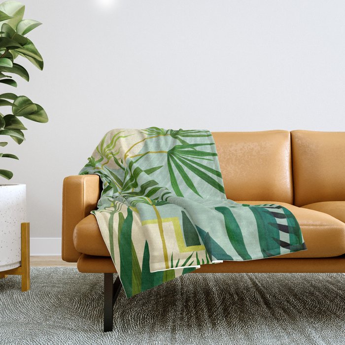 Midnight Moon Green Garden Scene Throw Blanket