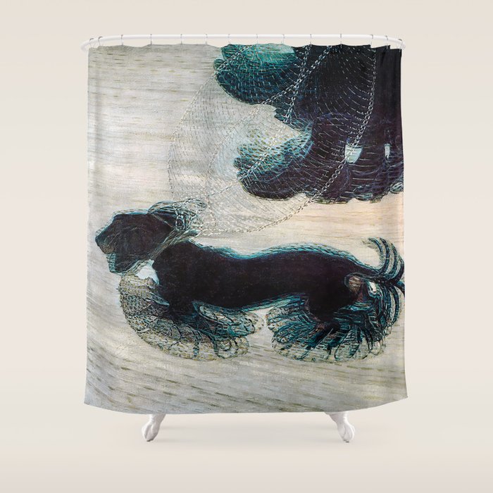 Dynamism Of A Dog On A Leash, Vintage Minimalist Art Shower Curtain