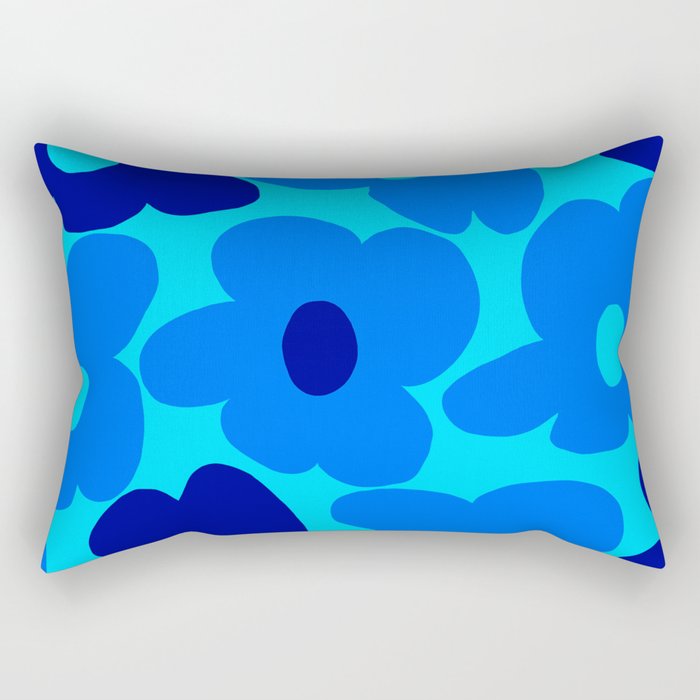 Blue Retro Flowers Pastel Blue Background #Decor #Homestorie #Buyart Rectangular Pillow