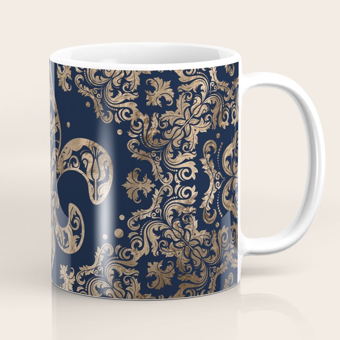 Luxury Fleur-De-Lis Ornament - Gold And Dark Blue Coffee Mug