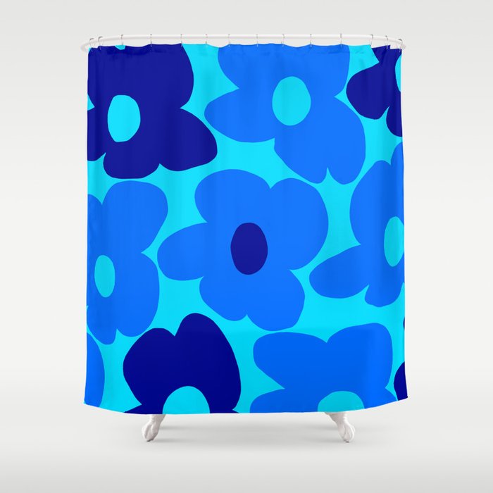Blue Retro Flowers Pastel Blue Background #Decor #Homestorie #Buyart Shower Curtain