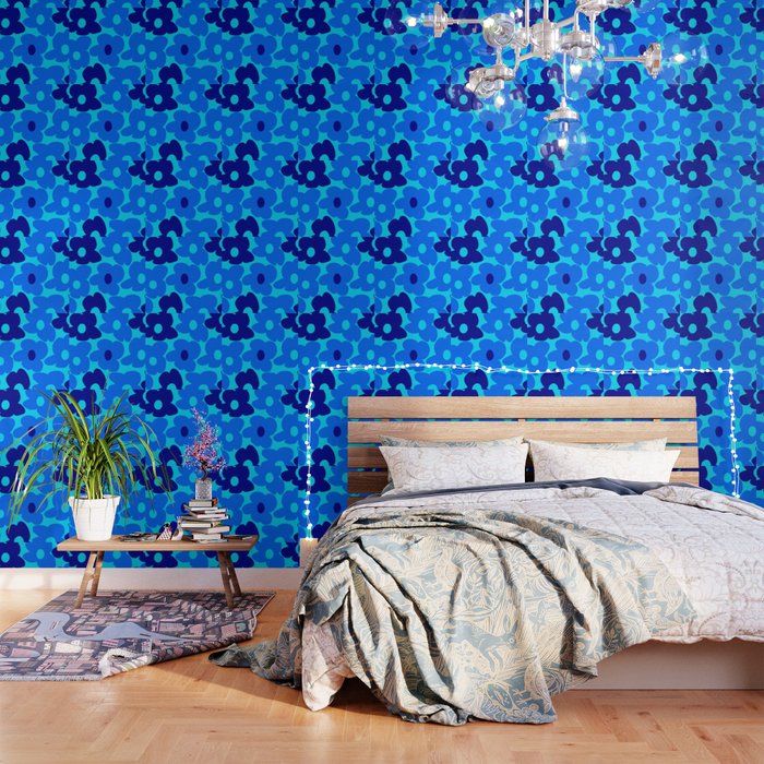 Blue Retro Flowers Pastel Blue Background #Decor #Homestorie #Buyart Wallpaper