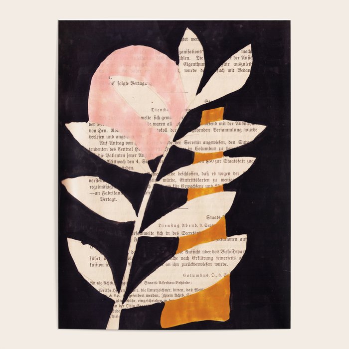 Still Life And Illustration: Modern Branch In Mid Century Style Poster