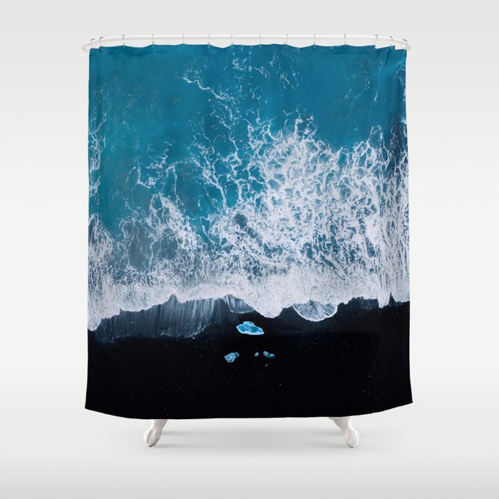 Minimalist Waves On A Beach In Iceland Shower Curtain