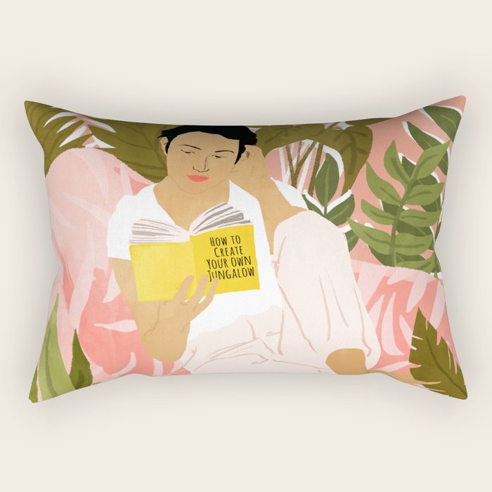 Plant Lady & The Urban Junglow | Blush Botanical Home DéCor | House Plants Bohemian Woman Bedroom  Rectangular Pillow