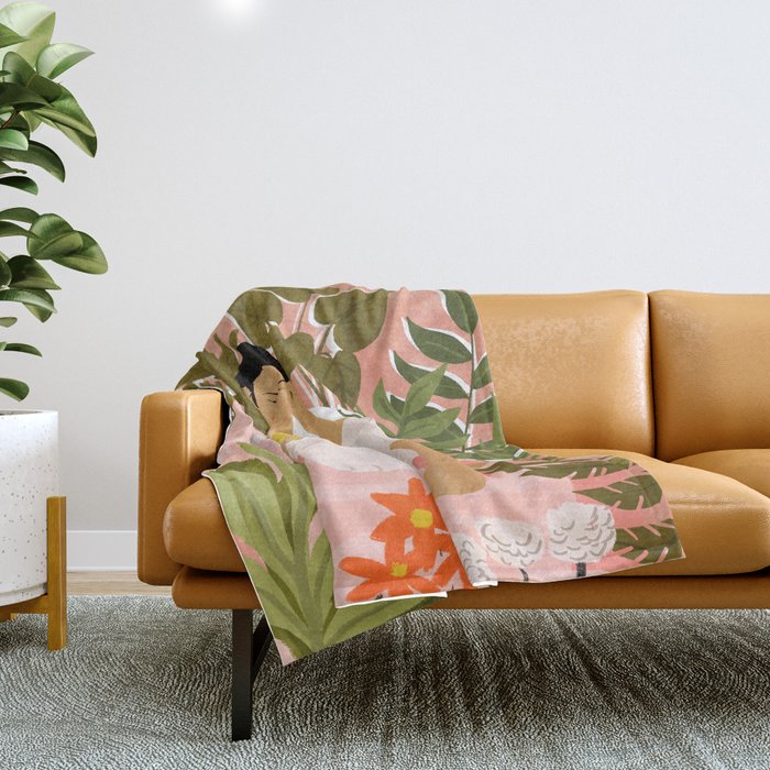 Plant Lady & The Urban Junglow | Blush Botanical Home DéCor | House Plants Bohemian Woman Bedroom  Throw Blanket