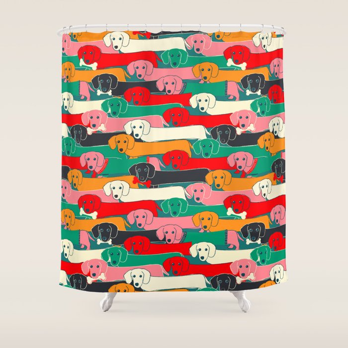 Dachshund Pattern- Happy Dogs Shower Curtain