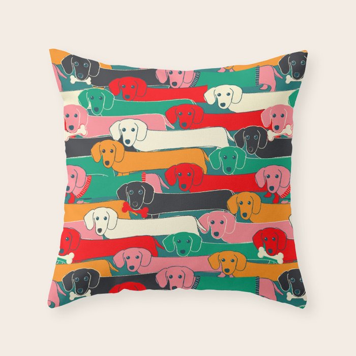 Dachshund Pattern- Happy Dogs Throw Pillow