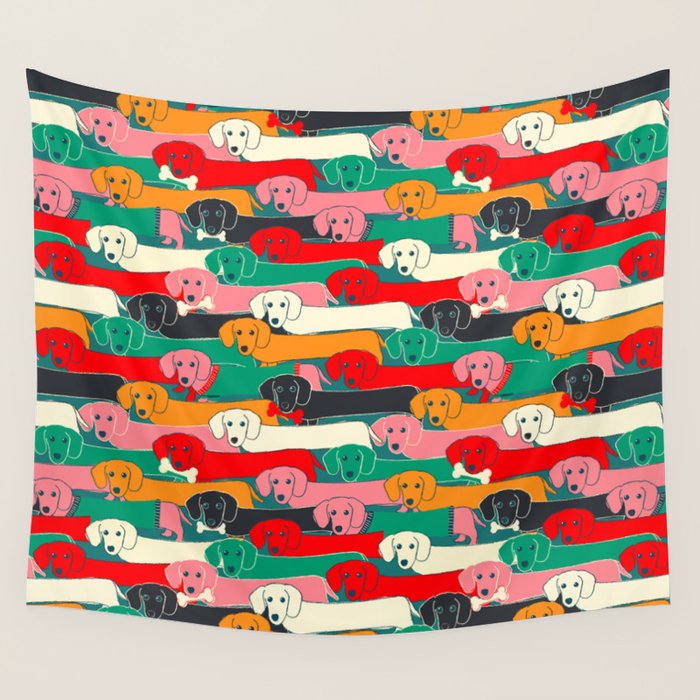 Dachshund Pattern- Happy Dogs Wall Tapestry