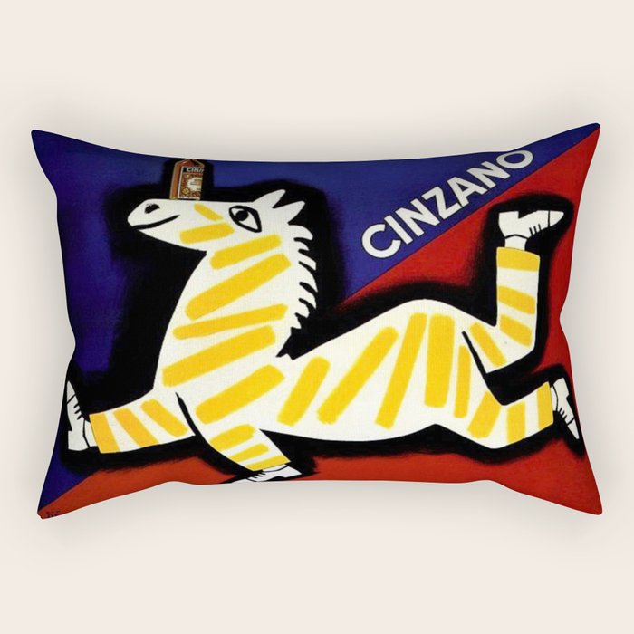 Vintage Cinzano Italian Yellow Zebra Advertisement Wall Art Rectangular Pillow