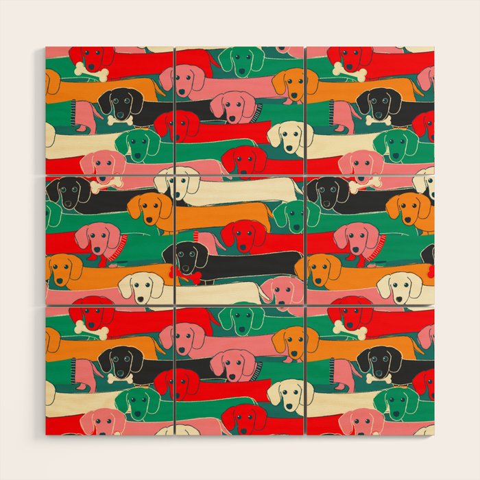 Dachshund Pattern- Happy Dogs Wood Wall Art