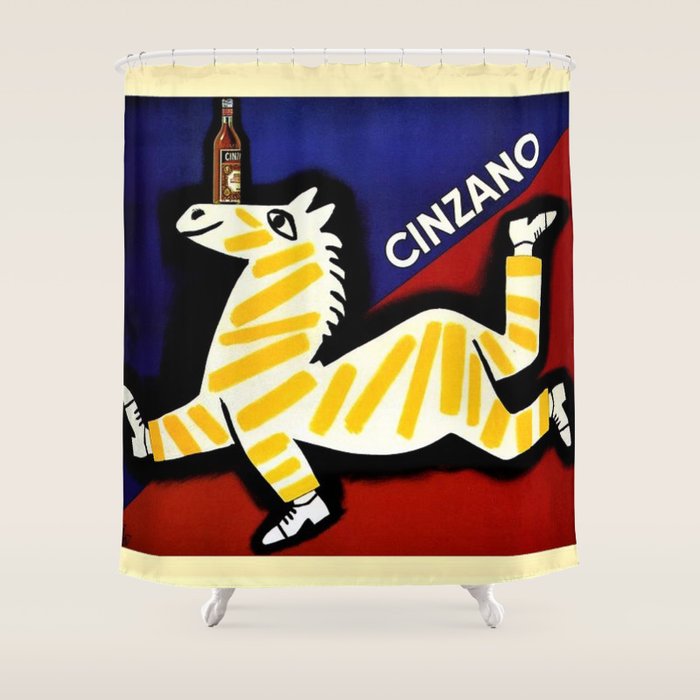 Vintage Cinzano Italian Yellow Zebra Advertisement Wall Art Shower Curtain
