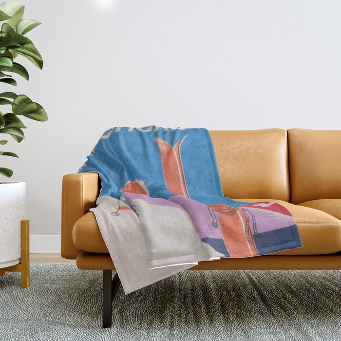 Switzerland Retro Vintage Ski Poster Throw Blanket
