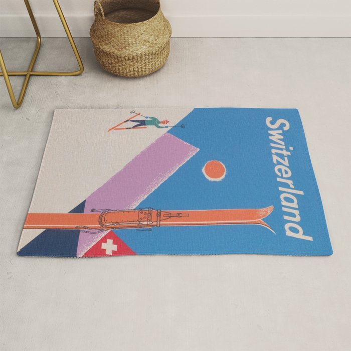 Switzerland Retro Vintage Ski Poster Rug