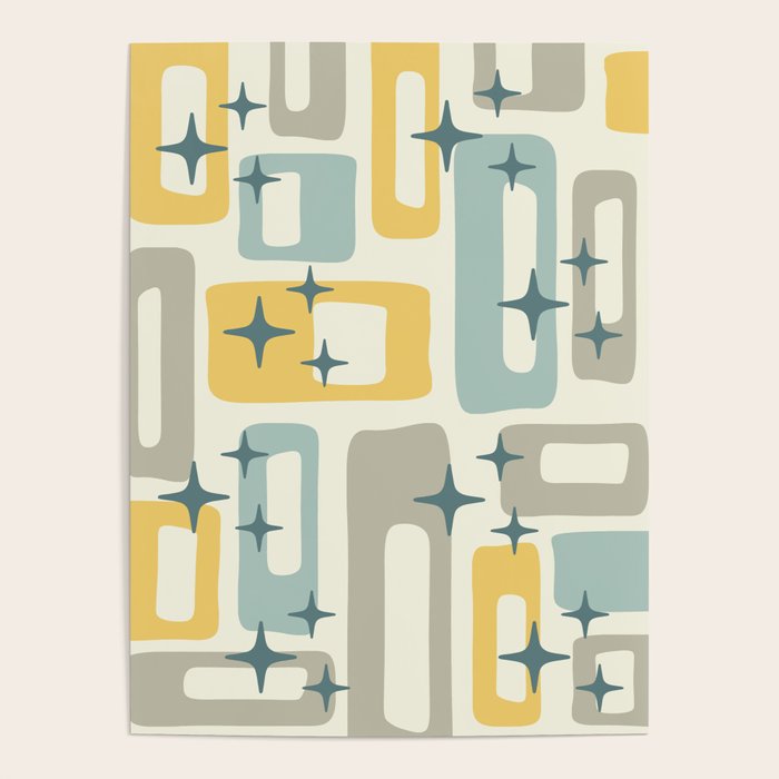 Mid Century Modern Abstract 132 Winter Yellow Gray And Blue Poster