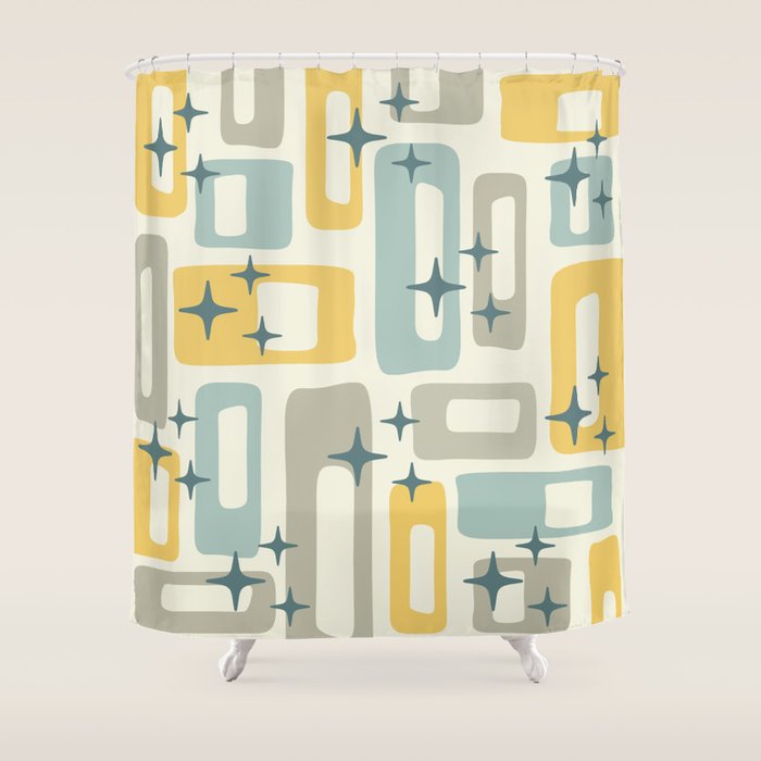 Mid Century Modern Abstract 132 Winter Yellow Gray And Blue Shower Curtain