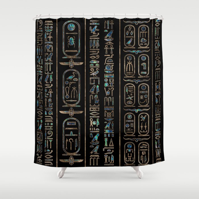 Egyptian Hieroglyphs Pattern Gold Abalone Shower Curtain