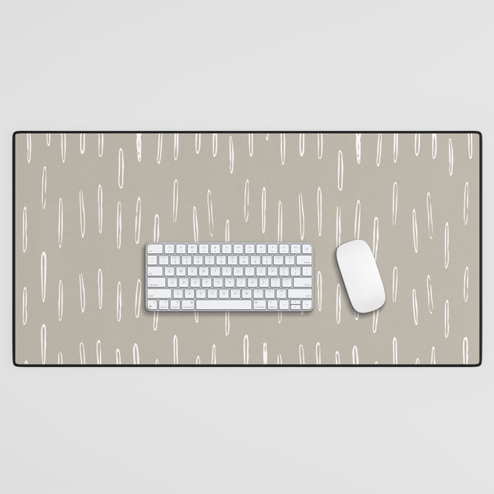 Boho Prints, Raindrops, Beige, Minimalism, Abstract Art Desk Mat