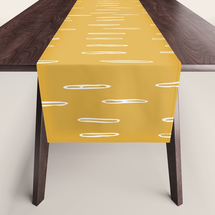 Raindrop Abstract Boho Pattern, Yellow Table Runner