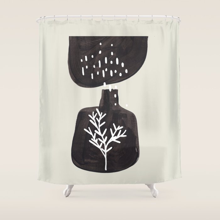 Mid Century Minimalist Black Ink Tribal Vase Abstract Vase Shapes Floral Plant Shower Curtain