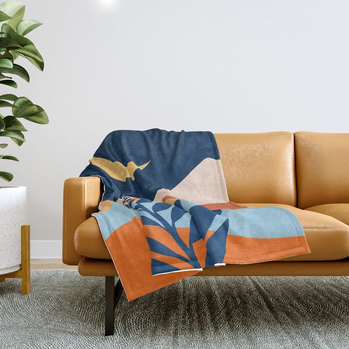Moon And Night Bloomer Mountain Landscape Throw Blanket