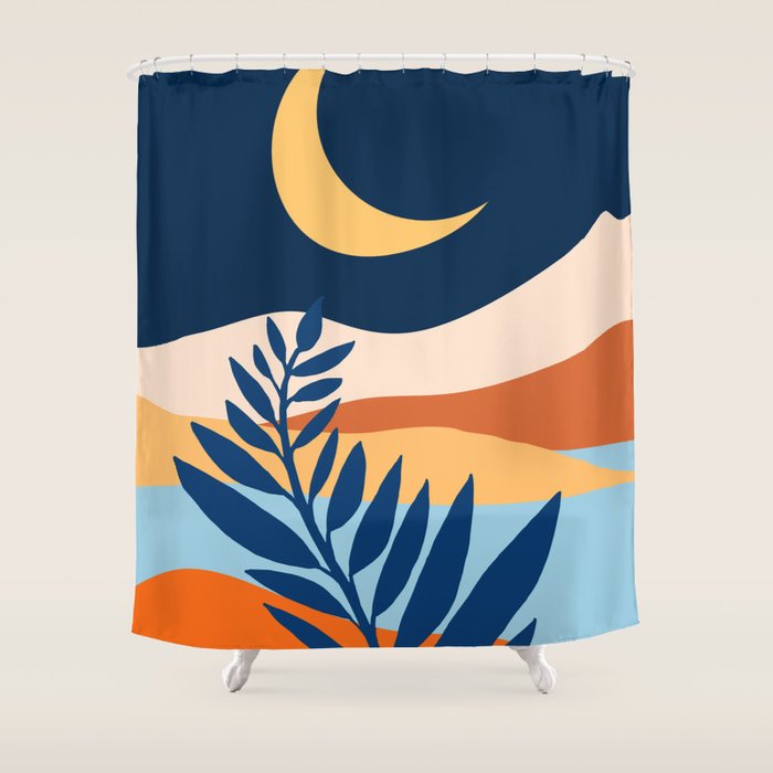 Moon And Night Bloomer Mountain Landscape Shower Curtain