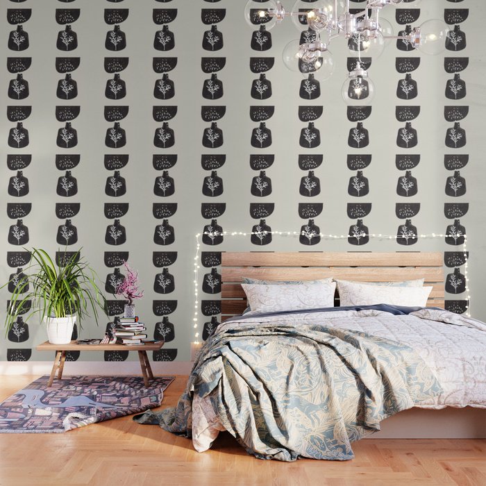 Mid Century Minimalist Black Ink Tribal Vase Abstract Vase Shapes Floral Plant Wallpaper