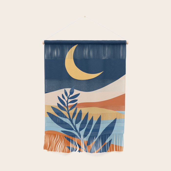 Moon And Night Bloomer Mountain Landscape Wall Hanging