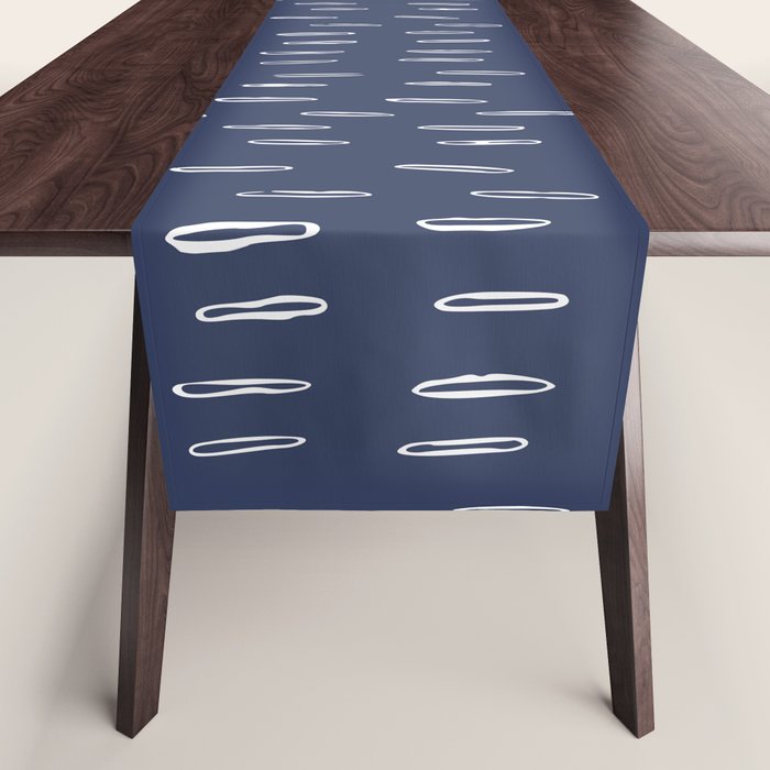 Boho Prints, Raindrops, Indigo Blue, Minimalism, Abstract Art Table Runner