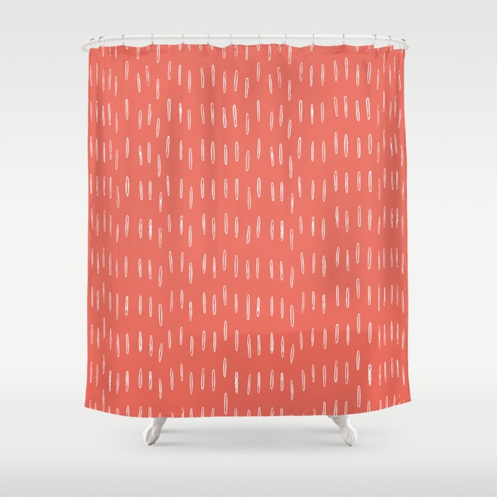 Boho, Raindrop, Mudcloth, Coral Shower Curtain