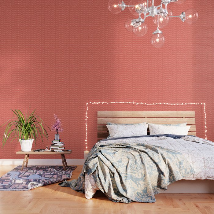 Boho, Raindrop, Mudcloth, Coral Wallpaper