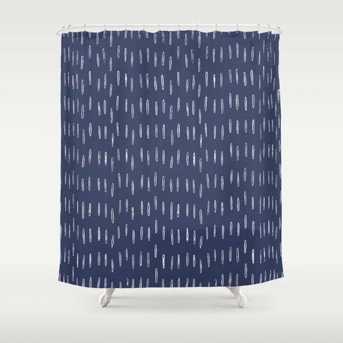 Boho Prints, Raindrops, Indigo Blue, Minimalism, Abstract Art Shower Curtain