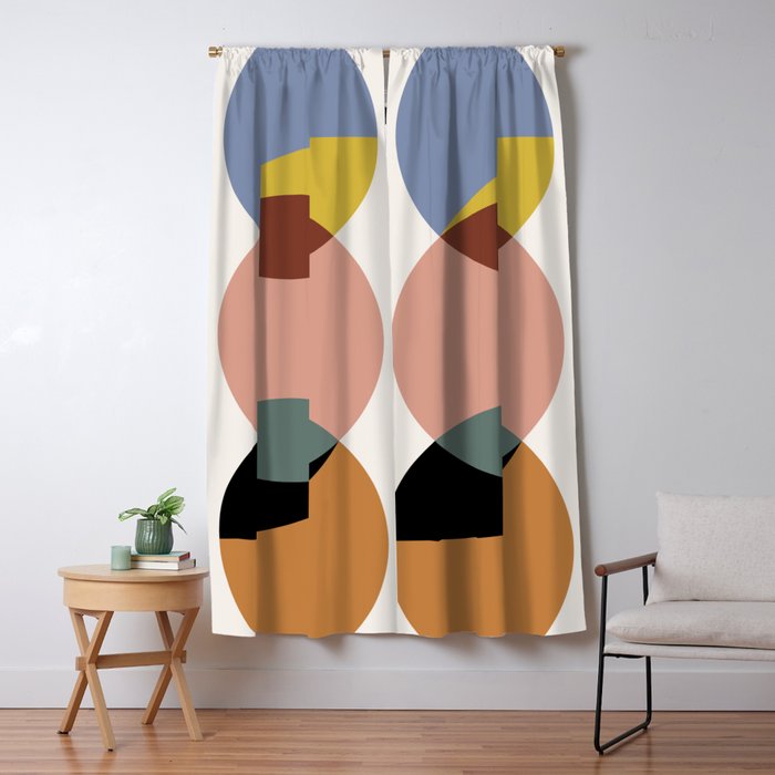 Geometric Harmony - Vintage Rainbow Colors Window Curtain