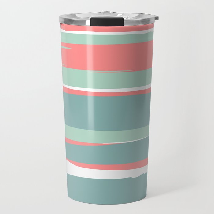 Festive, Abstract, Colorful Stripes, Coral And Teal Green Travel Mug